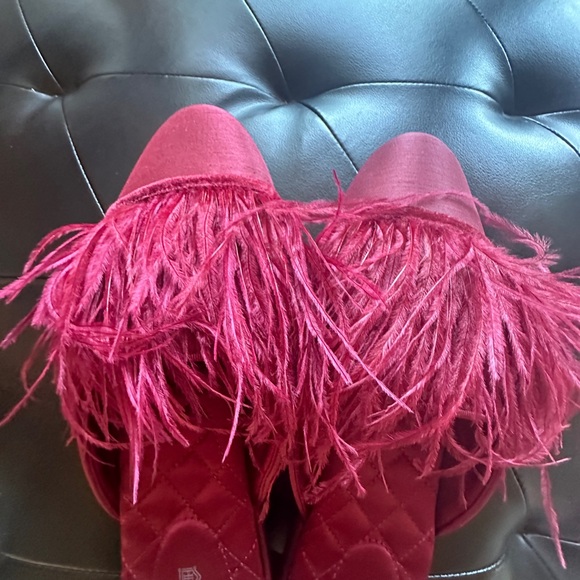 BIRDIES Women’s The Lovebird Feather Trimmed Mules Slippers Red Merlot 9.5 - Picture 5 of 12